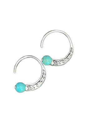 Medium Silver Tone Feather Spiral Earrings in Turquoise Blue #1349